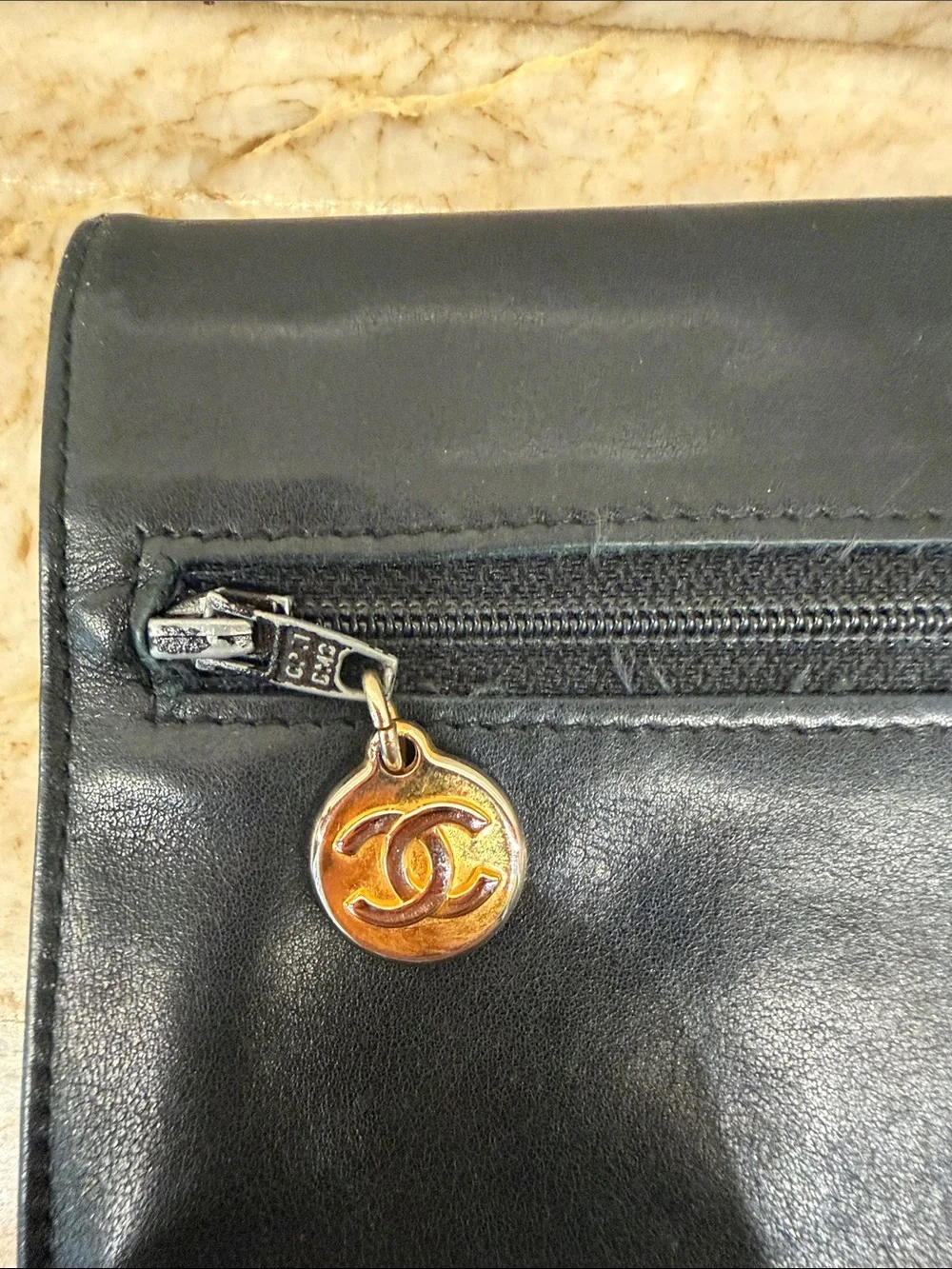 CHANEL Black Leather CC Logo Lambskin Envelope Clutch